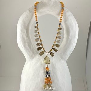 New Smoky Topaz and Carnelian Sterling Silver Statement Necklace